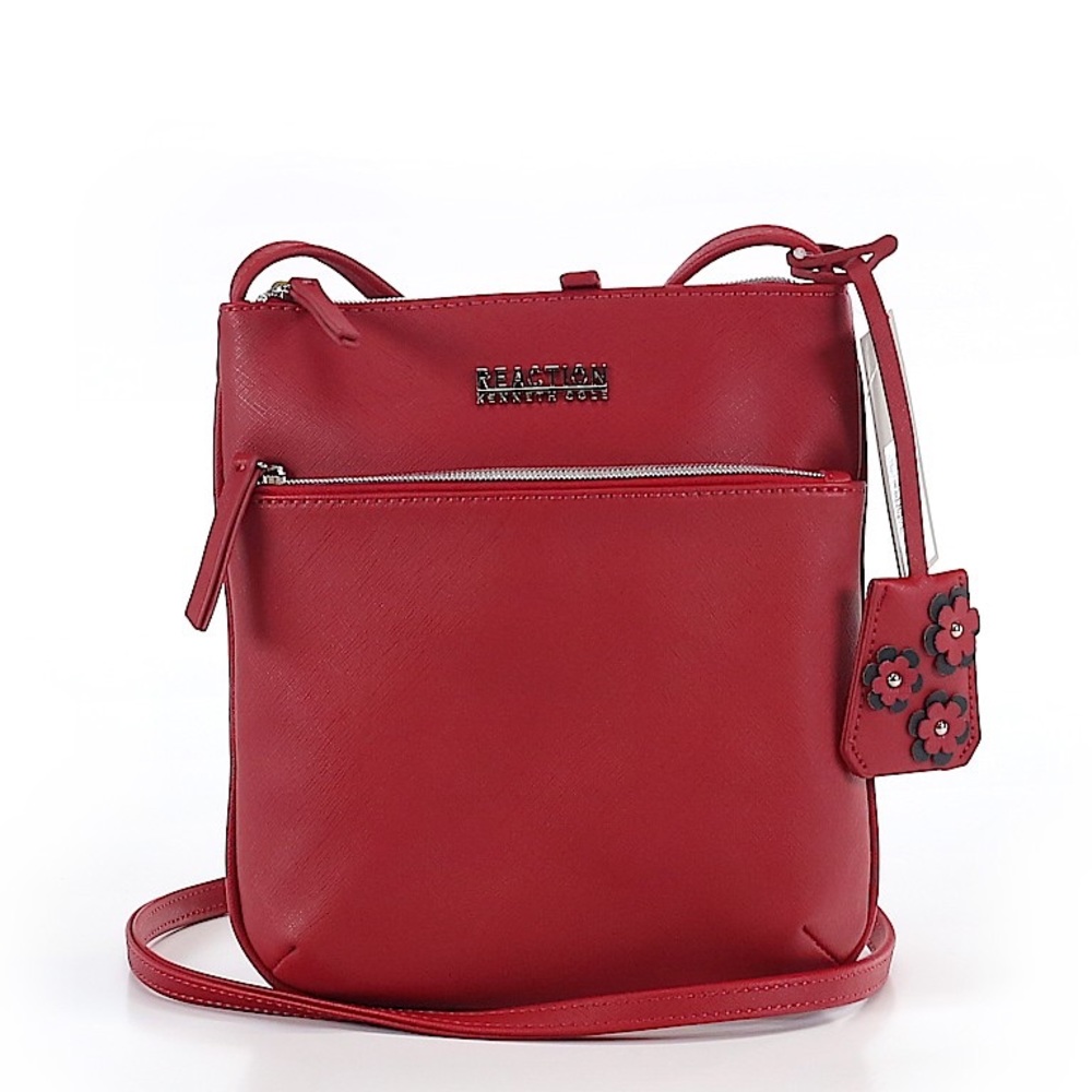 Red leather shoulder purse by Kenneth Cole